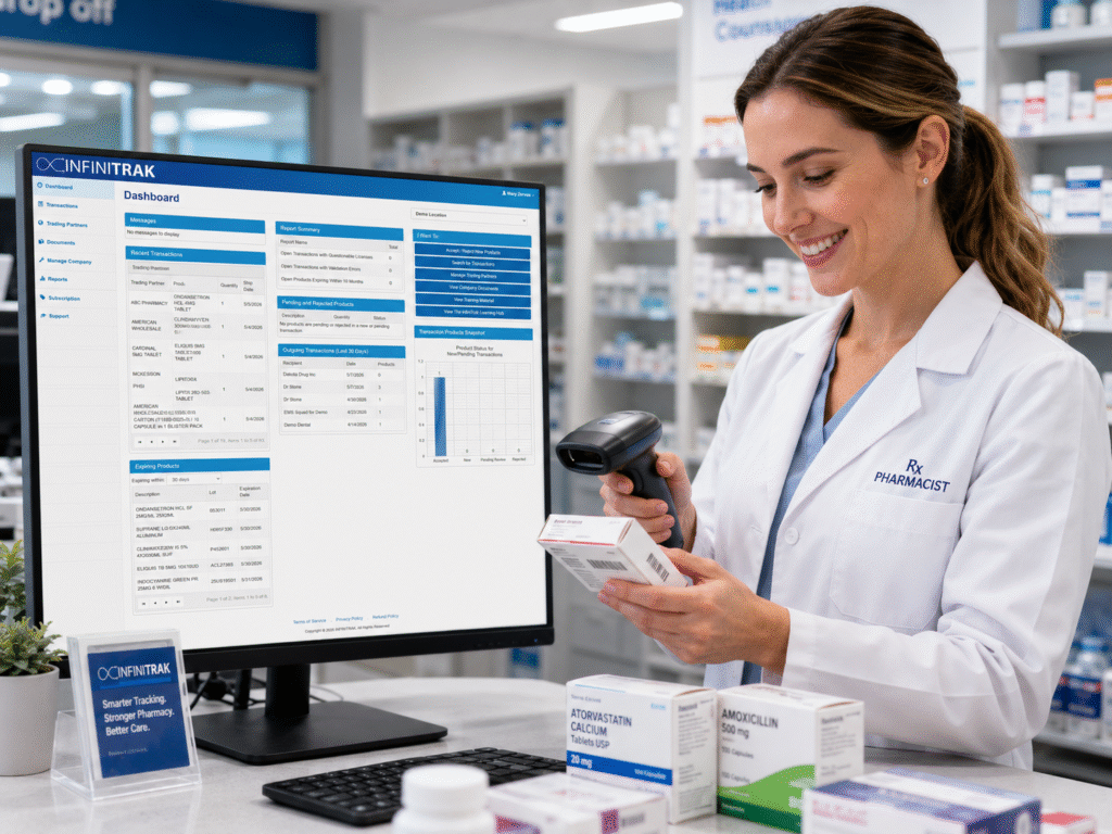 pharmacist using infinitrak dscsa software