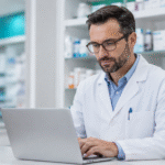 pharmacist working on the software